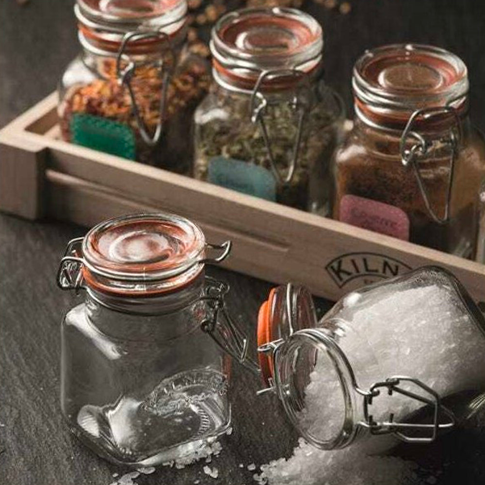 Set 6 Frascos Kilner Especias 70ml + Caja Madera