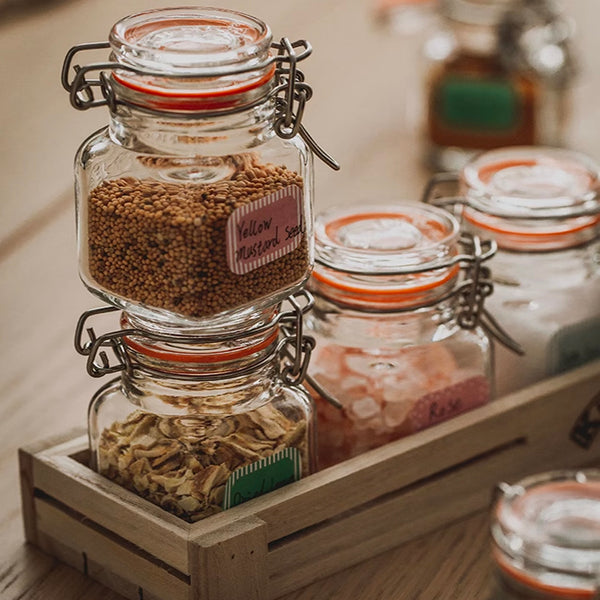 Set 6 Frascos Kilner Especias 70ml + Caja Madera