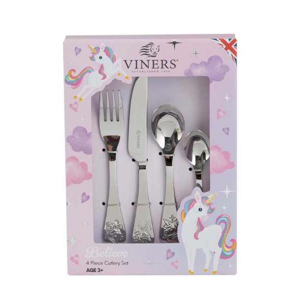Set Cubiertos Niños Unicornios 4 Pzas