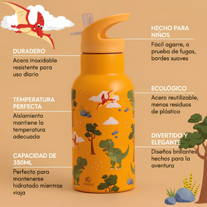 Botella Believe Dinosaurios Bombilla Abatible 350ml