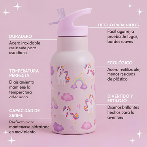 Botella Believe Unicornio Bombilla Abatible 350ml
