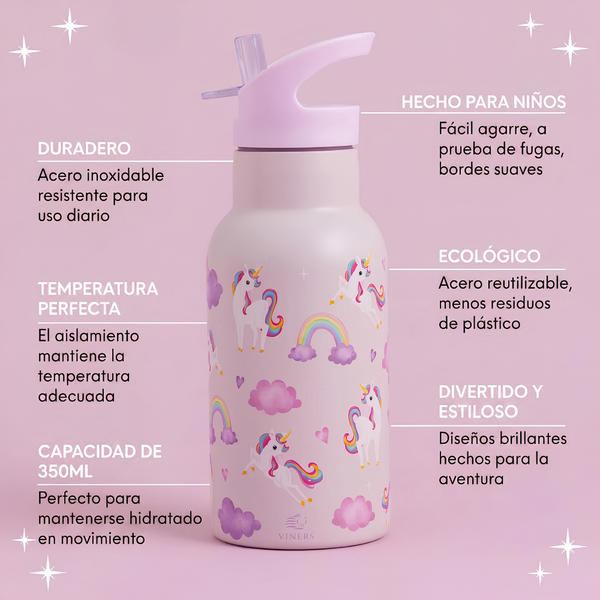Botella Believe Unicornio Bombilla Abatible 350ml