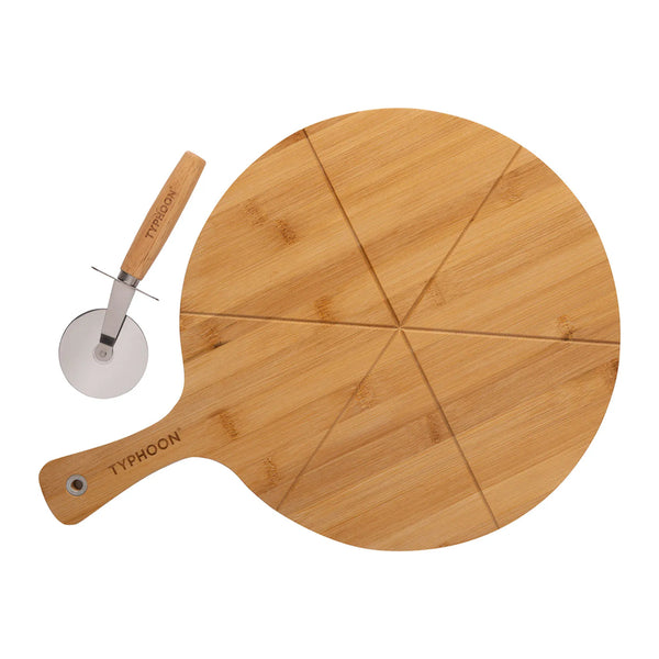 Set Tabla Pizza Bambú y Cortador