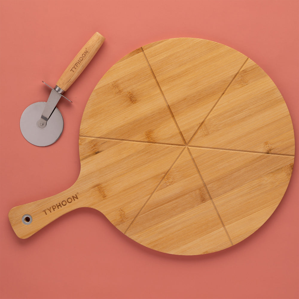 Set Tabla Pizza Bambú y Cortador