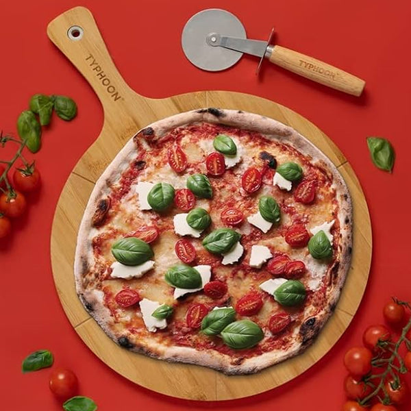 Set Tabla Pizza Bambú y Cortador