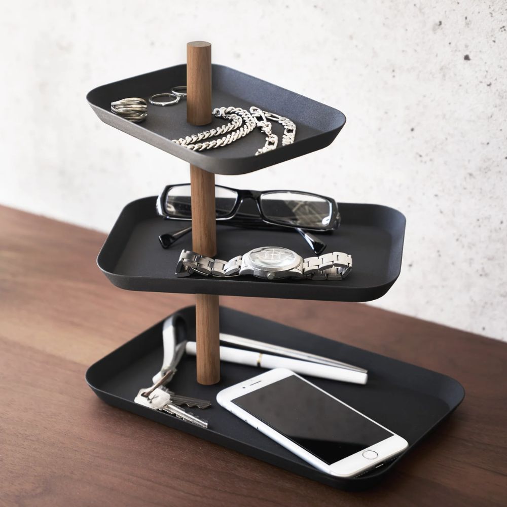 Soporte Accesorios 3 Bandejas Giratorias Negro