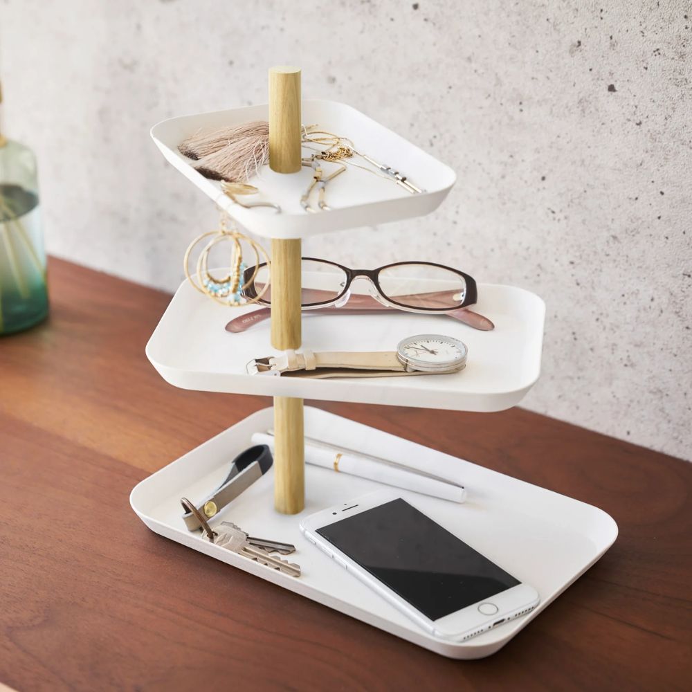 Soporte Accesorios 3 Bandejas Giratorias Blanco