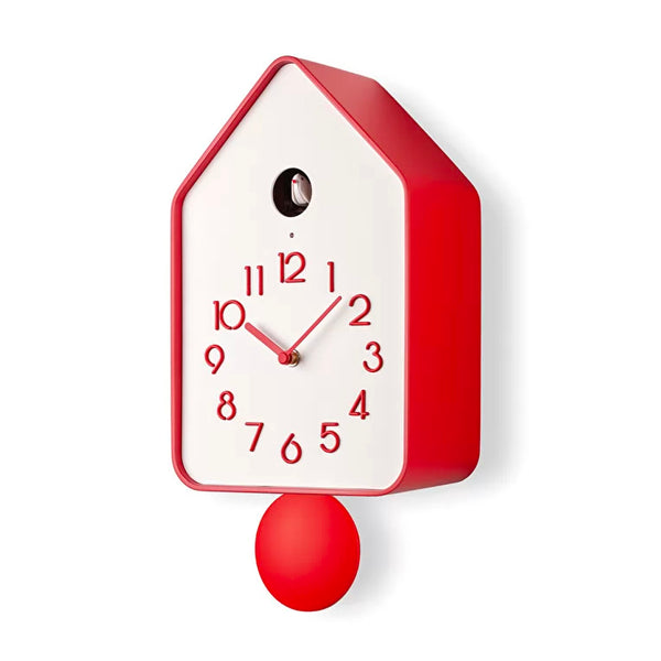 Reloj CuCkoo Blanco Borde Rojo con Péndulo Rojo