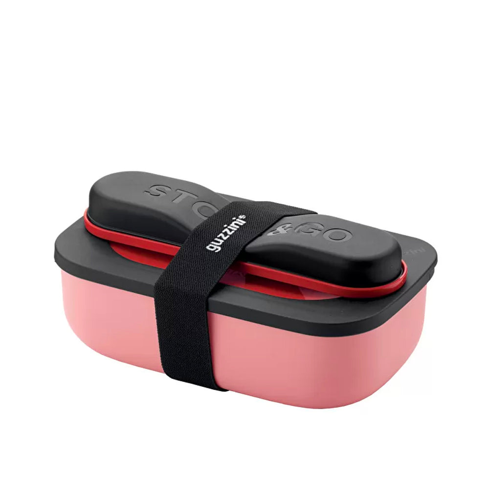 Lunch Box con Cubiertos Rosado/Rojo con Negro
