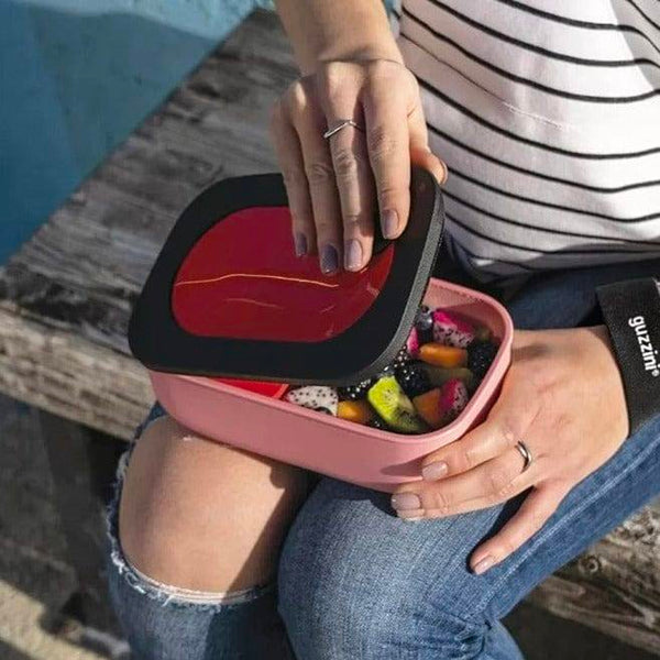 Lunch Box con Cubiertos Rosado/Rojo con Negro