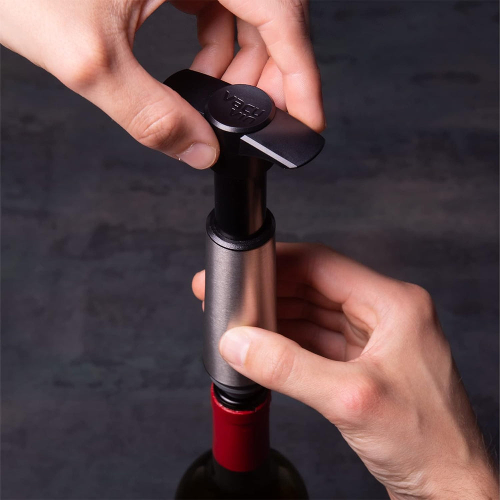 Set Bomba y 2 Tapones de Vacío para Vino Acero Inoxidable