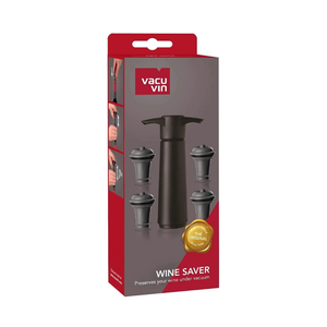 Set Bomba y 4 Tapones de Vacío para Vino Negro