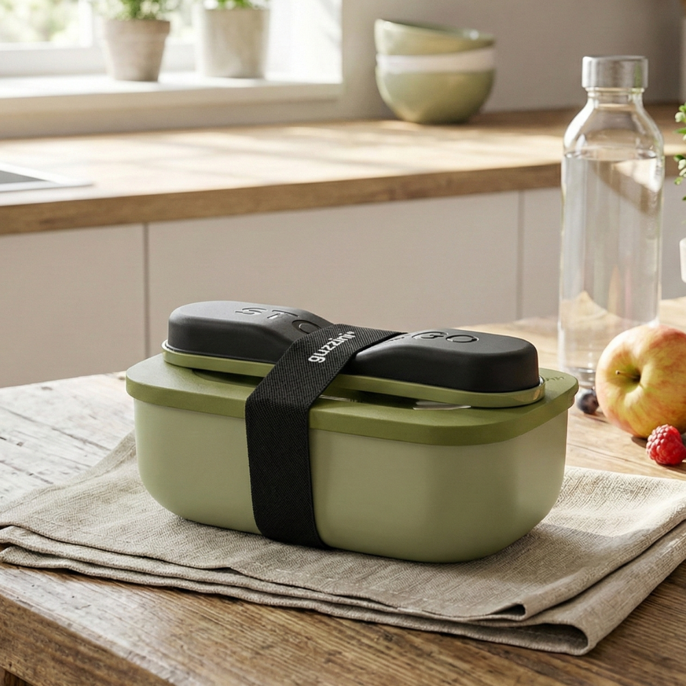Lunch Box con Cubiertos Verde Oliva