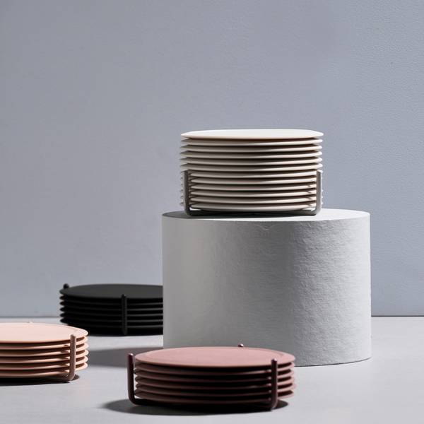Posavasos Singles con Soporte Gris Claro