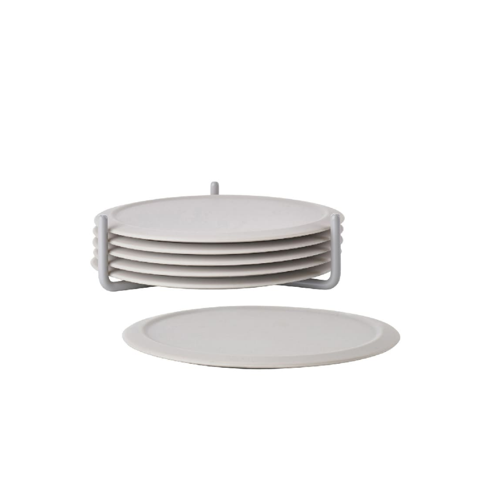 Set 6 Posavasos Singles con Soporte Gris Claro