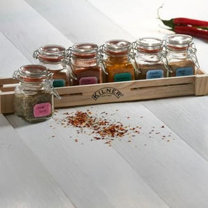 Set 6 Frascos Kilner Especias 70ml + Caja Madera