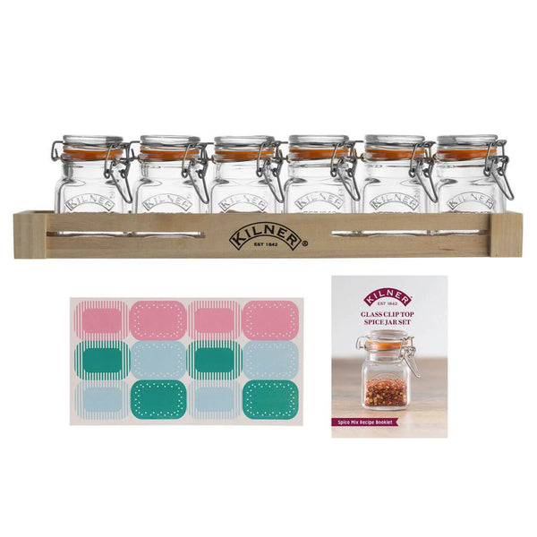 Set 6 Frascos Kilner Especias 70ml + Caja Madera