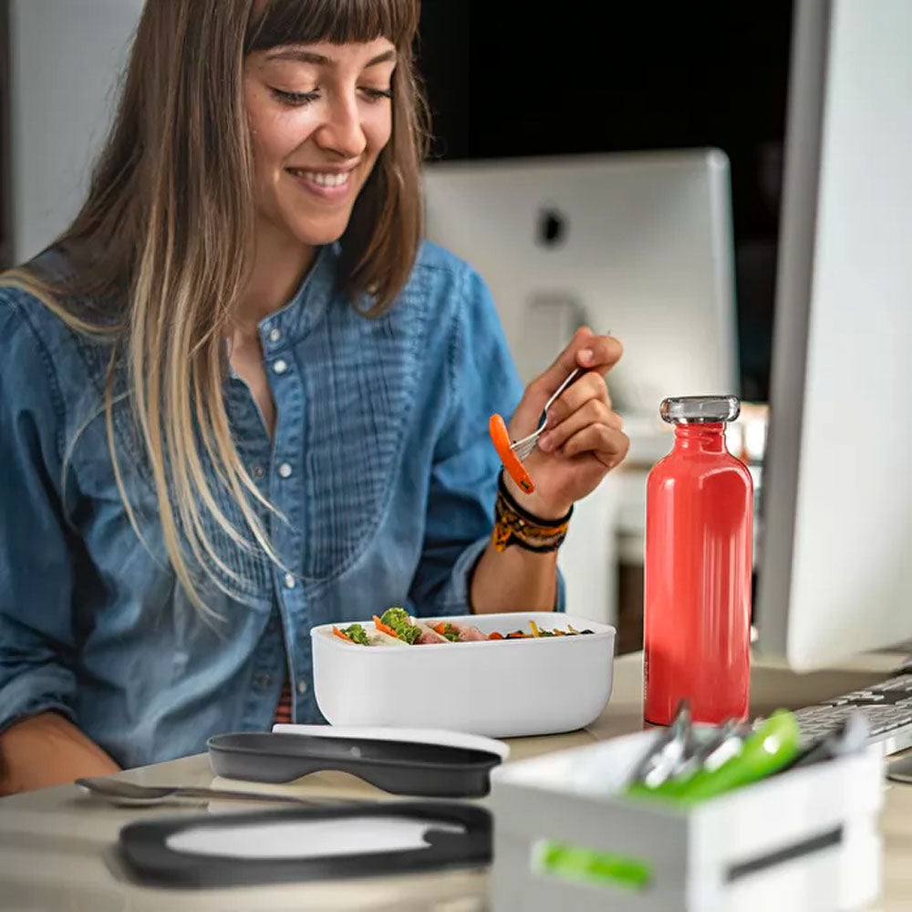 Lunch Box con Cubiertos Blanco/Negro