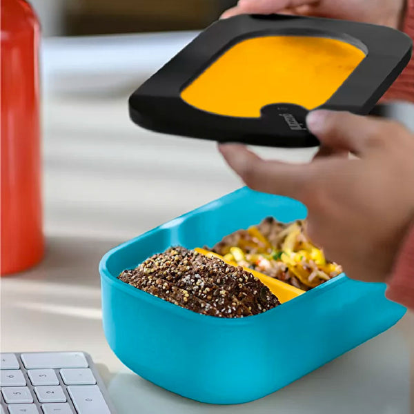 Lunch Box con Cubiertos Azul/Amarillo con Negro